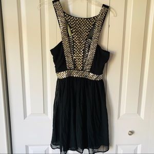 Silver riveted black short party dress small